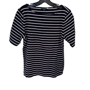 Lauren Ralph Lauren Black & White Striped Boat Neck Top Shirt Size XL